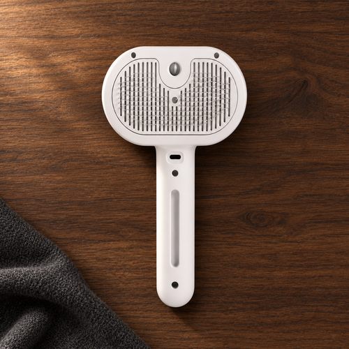 FurGlide self-cleaning pet brush in white, hero shot