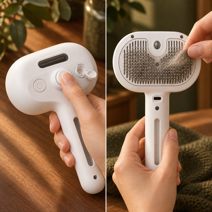 One press of FurGlide's release control clears collected fur from the pin bed